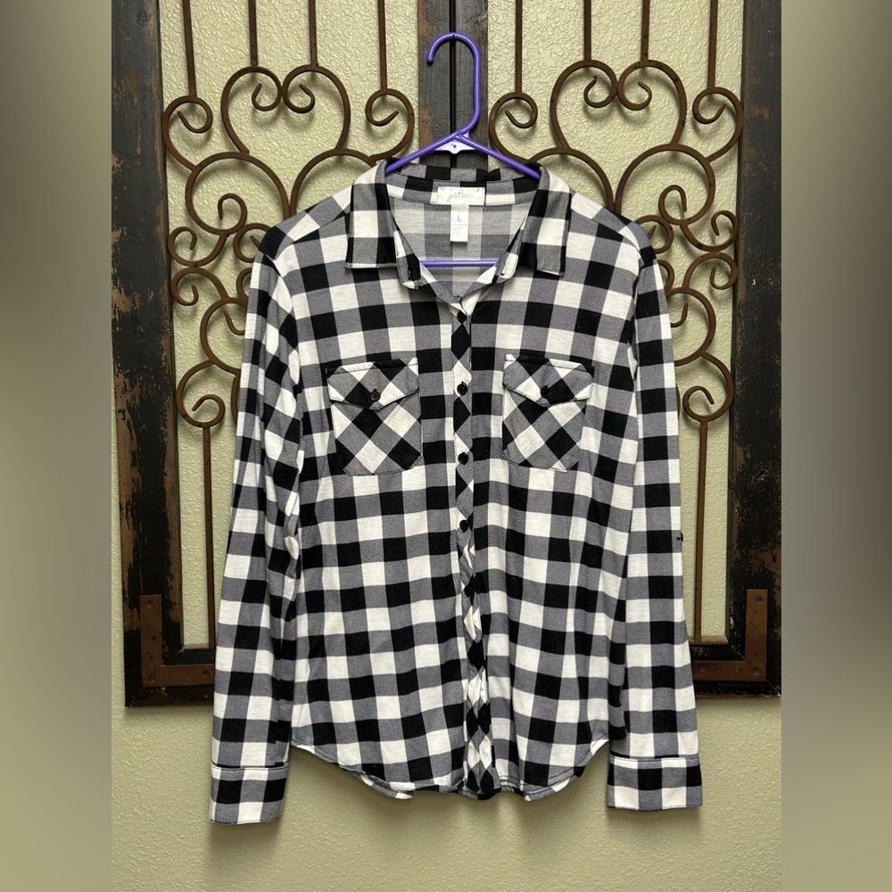 Just Be checkered button down top